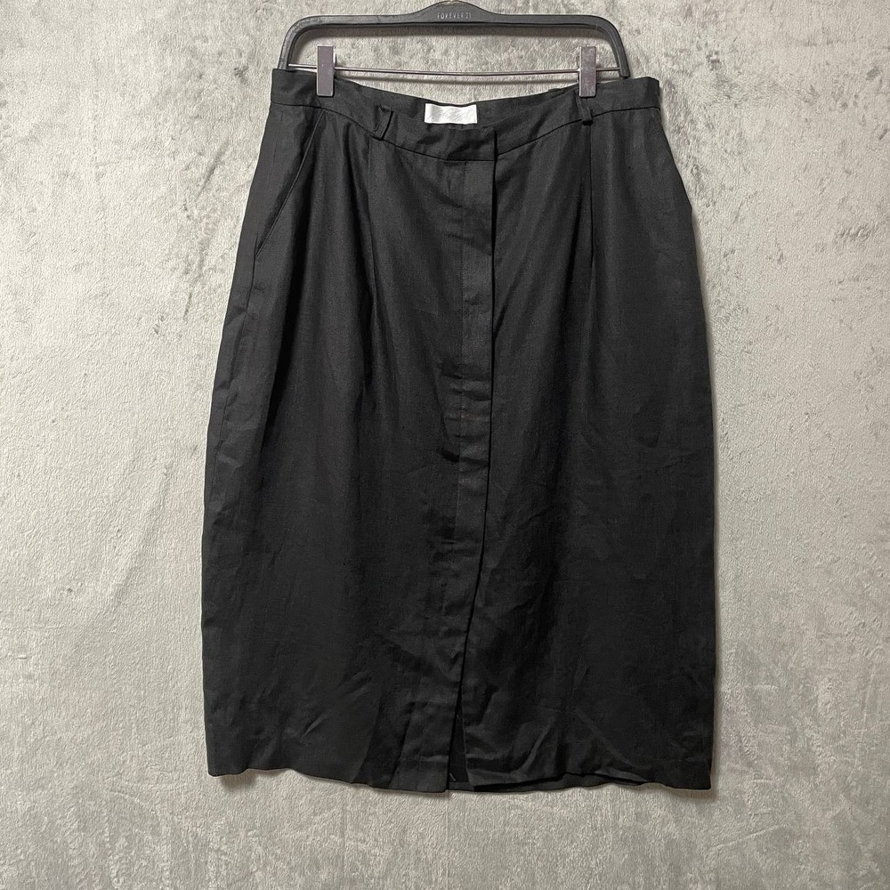 Lord & Taylor Black 100% Linen Pencil Midi Skirt 18 Classic Office